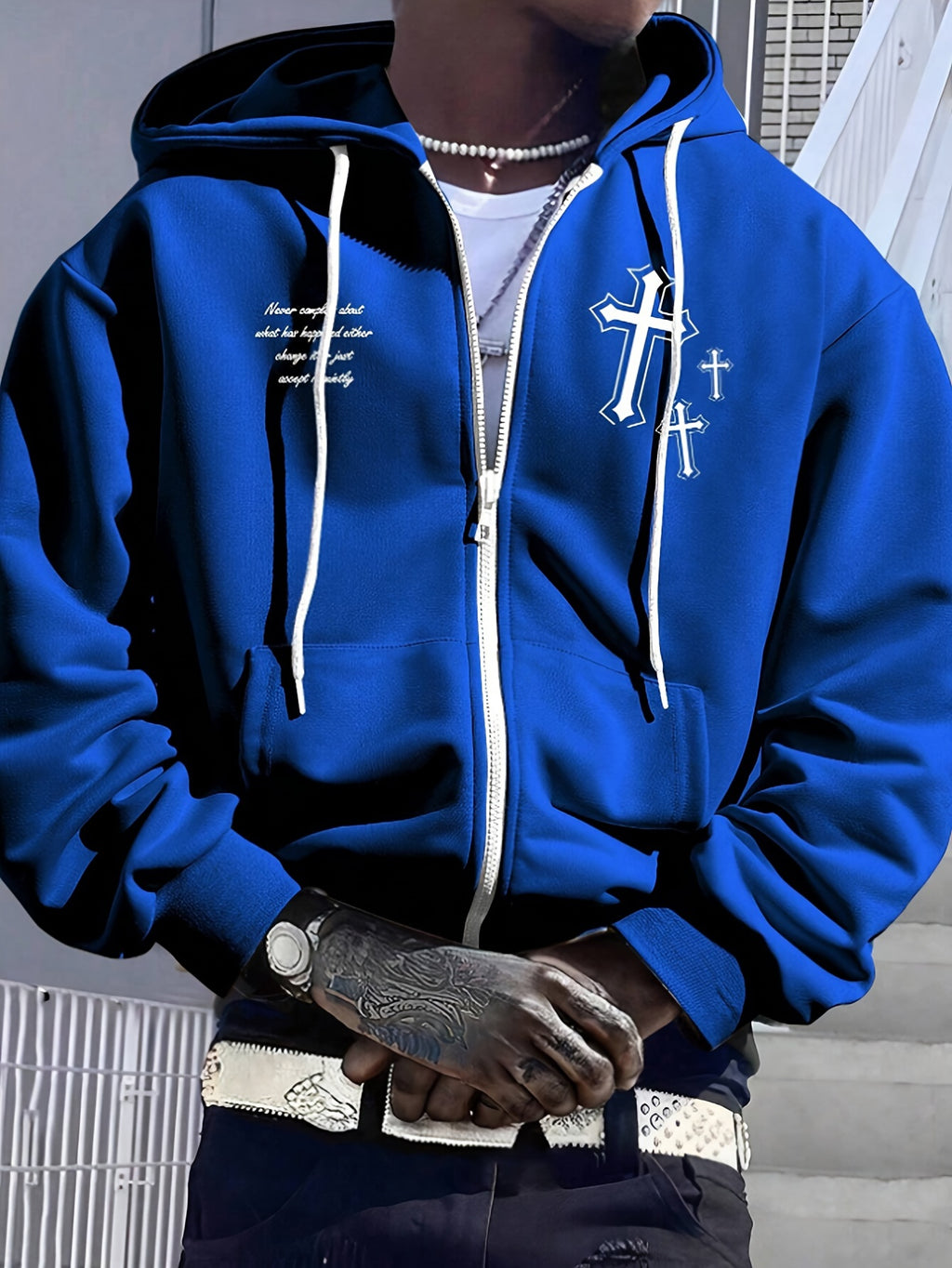 TeeShop "Cross Print" Zip-Up Hoodie