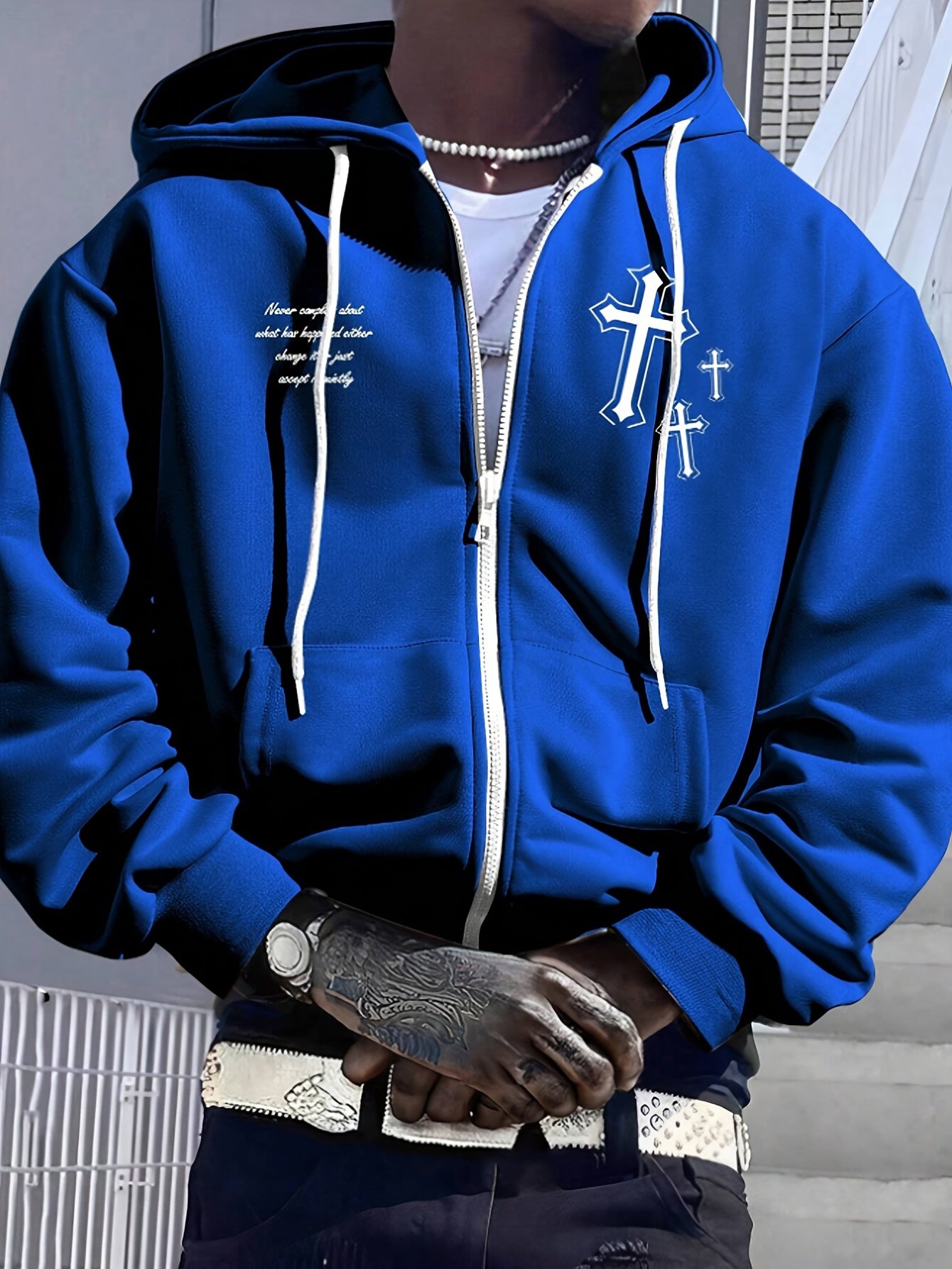 TeeShop "Cross Print" Zip-Up Hoodie