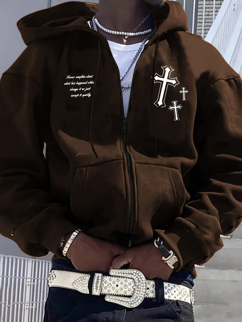 TeeShop "Cross Print" Zip-Up Hoodie