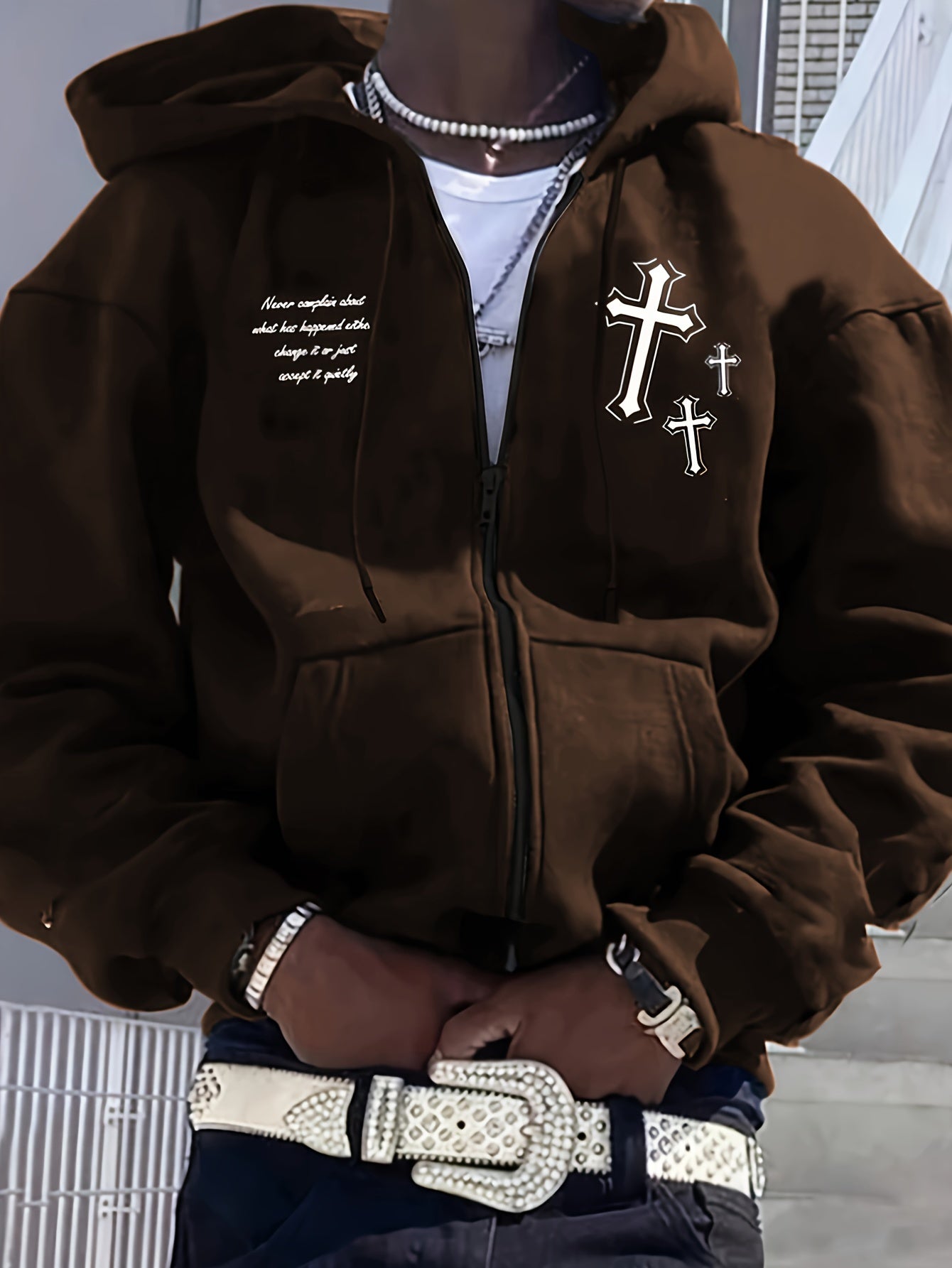 TeeShop "Cross Print" Zip-Up Hoodie