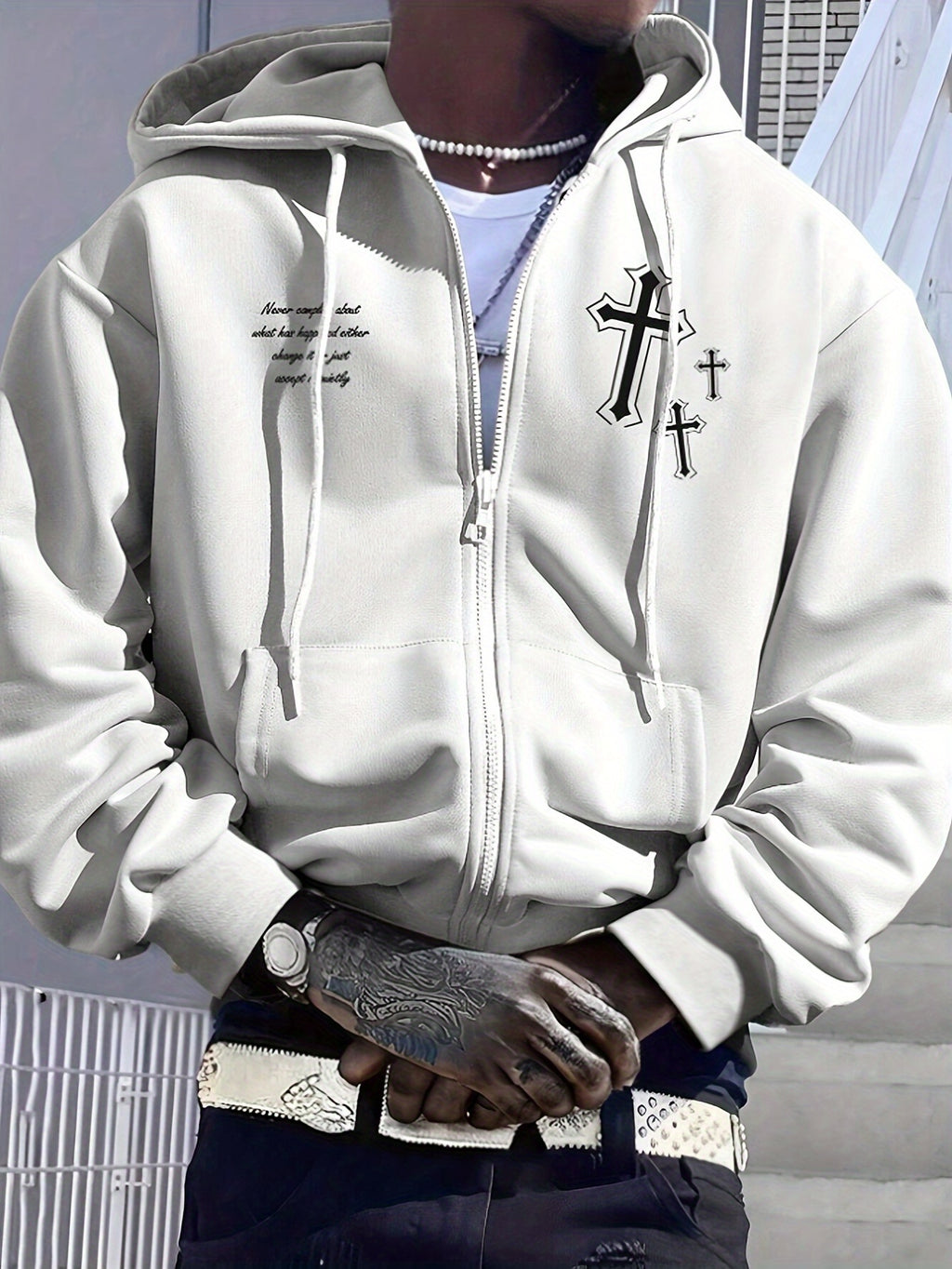 TeeShop "Cross Print" Zip-Up Hoodie